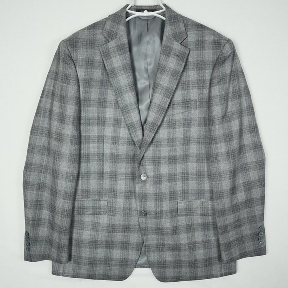 Lauren Ralph Lauren Men's Windowpane Blazer Wool Silk Linen Blend Size 40R Gray